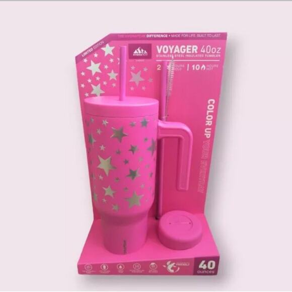 Hydrapeak Voyager 40oz‎ Etched Stars Tumbler Winter 2024 NEW Pink - Picture 1 of 6